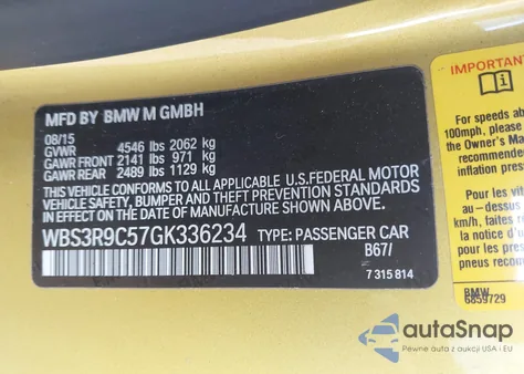 2016 BMW M4 z USA, uszkodzony, nr VIN WBS3R9C57GK336234